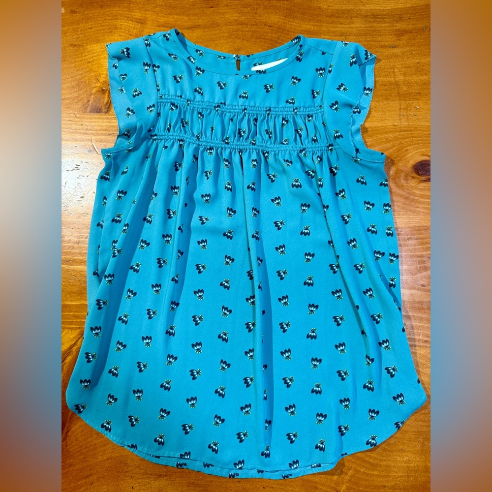 LOFT Women’s SMALL Teal Blue Blouse with Floral Pattern